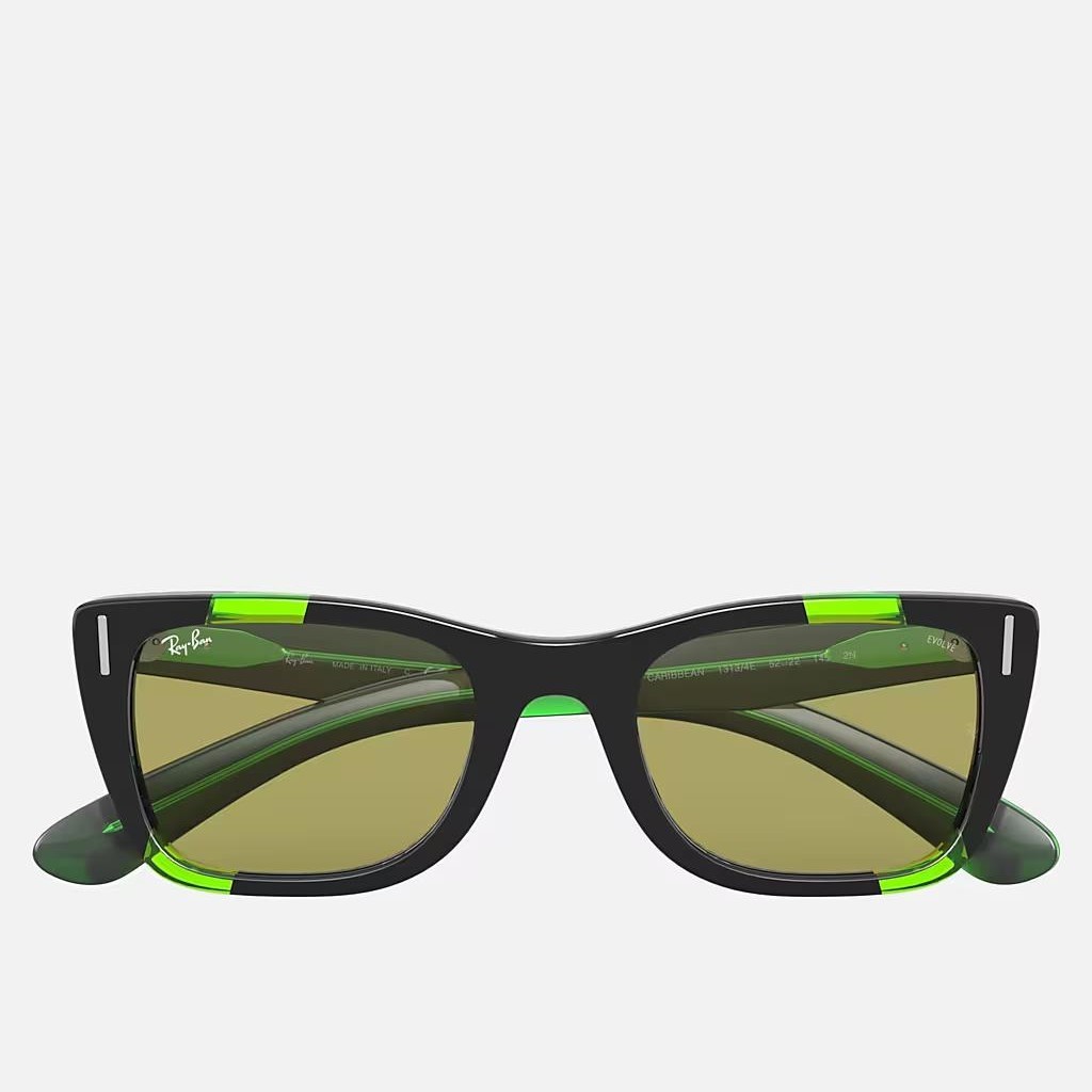 Kính Ray-Ban Caribbean Green Fluo Đen Xanh Lá