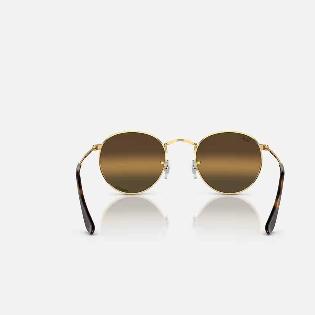 Kính Ray-Ban Round Metal Chromance Vàng Bạc Nâu