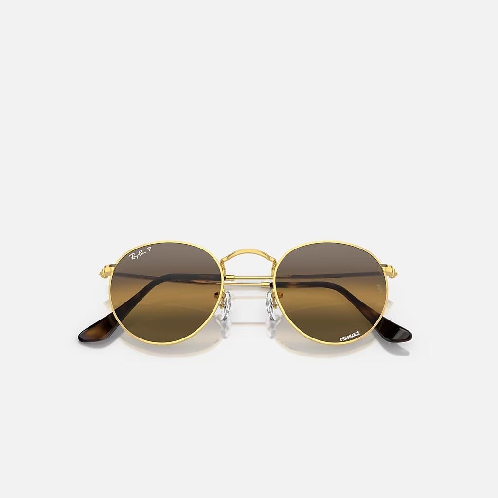 Kính Ray-Ban Round Metal Chromance Vàng Bạc Nâu