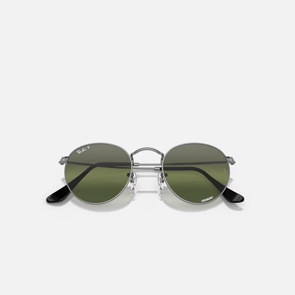 Kính Ray-Ban Round Metal Chromance Xám BạC Xanh Lá