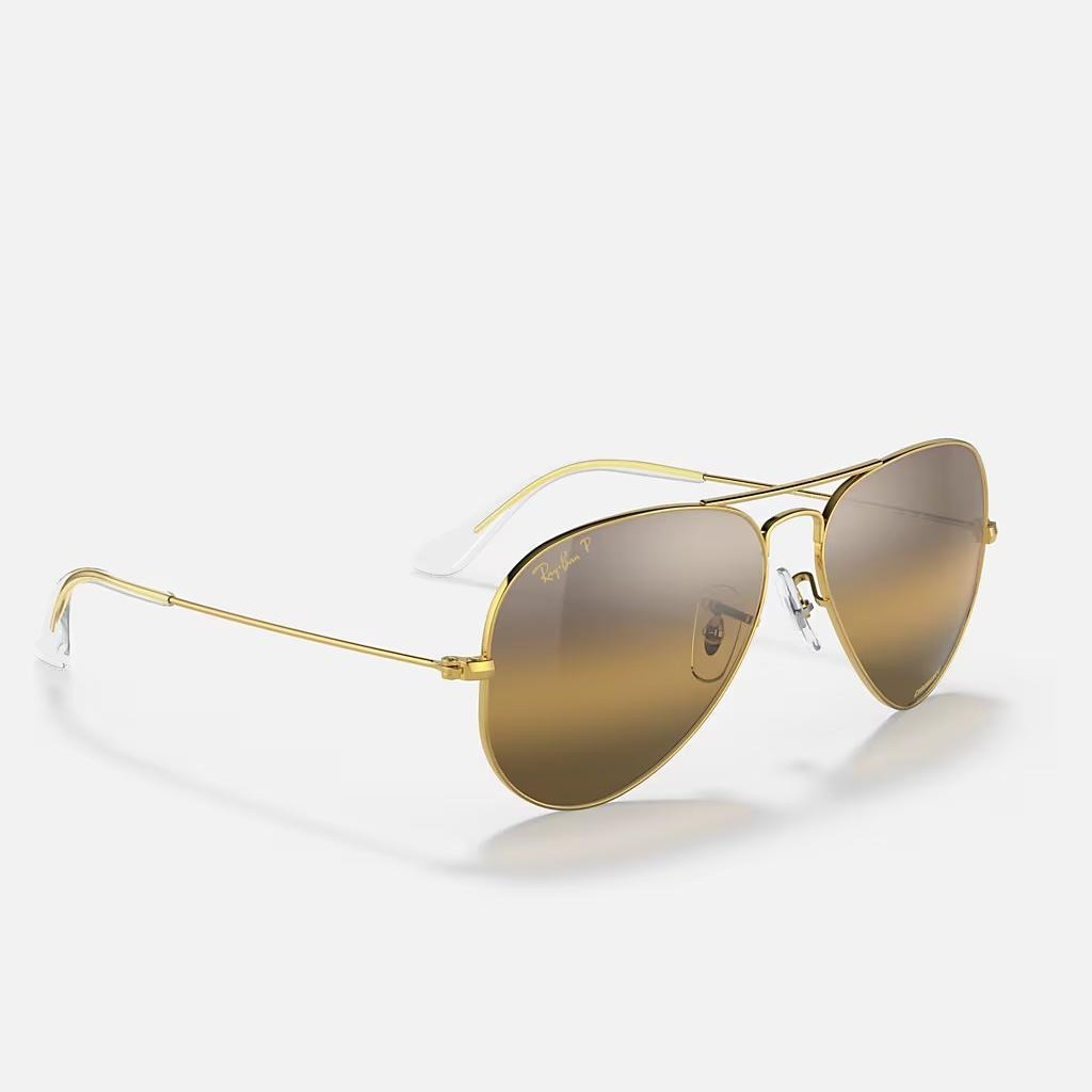 Kính Ray-Ban Aviator Chromance Vàng Bạc Nâu