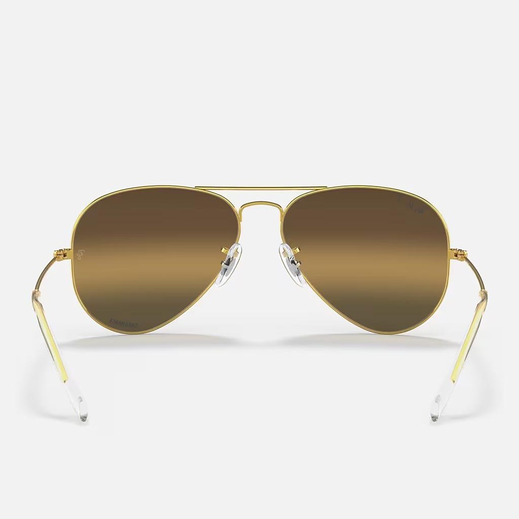 Kính Ray-Ban Aviator Chromance Vàng Bạc Nâu