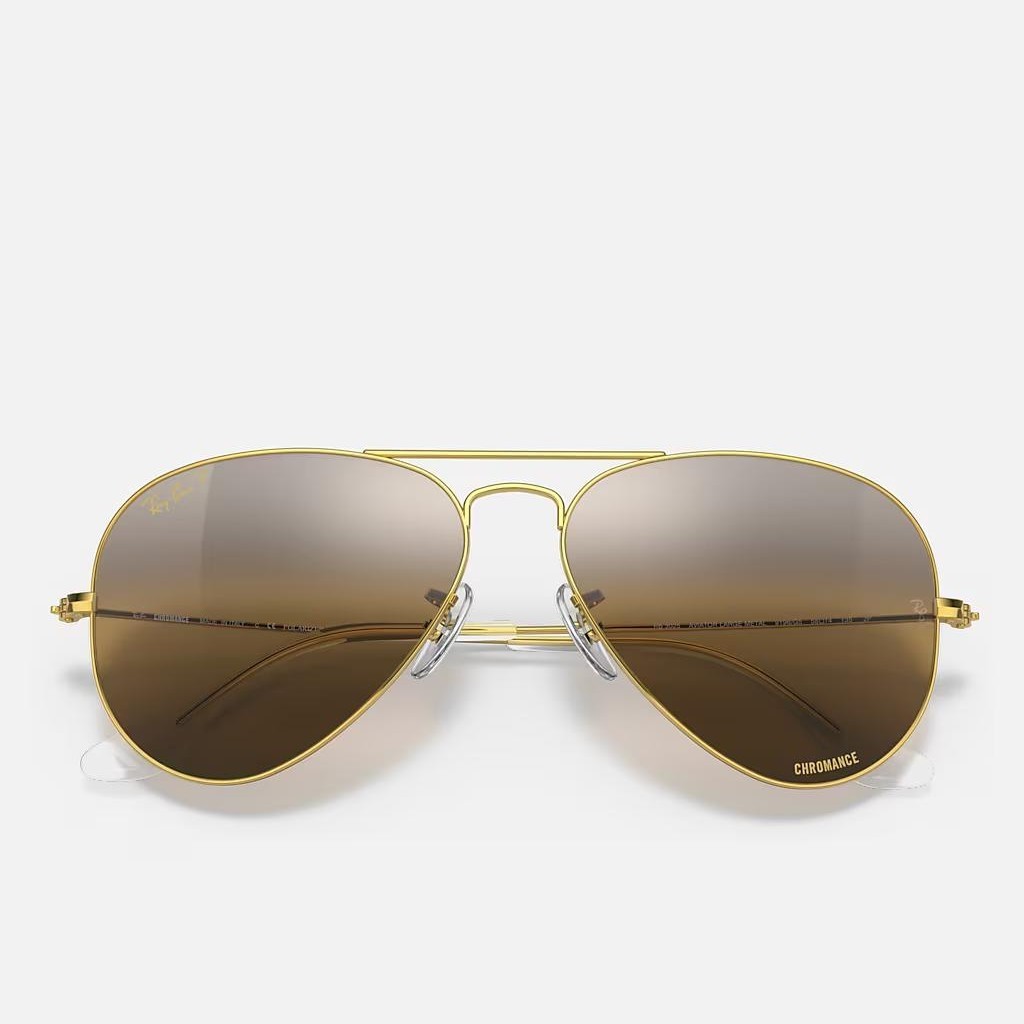 Kính Ray-Ban Aviator Chromance Vàng Bạc Nâu