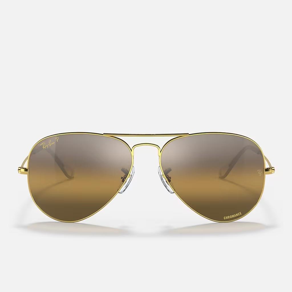 Kính Ray-Ban Aviator Chromance Vàng Bạc Nâu