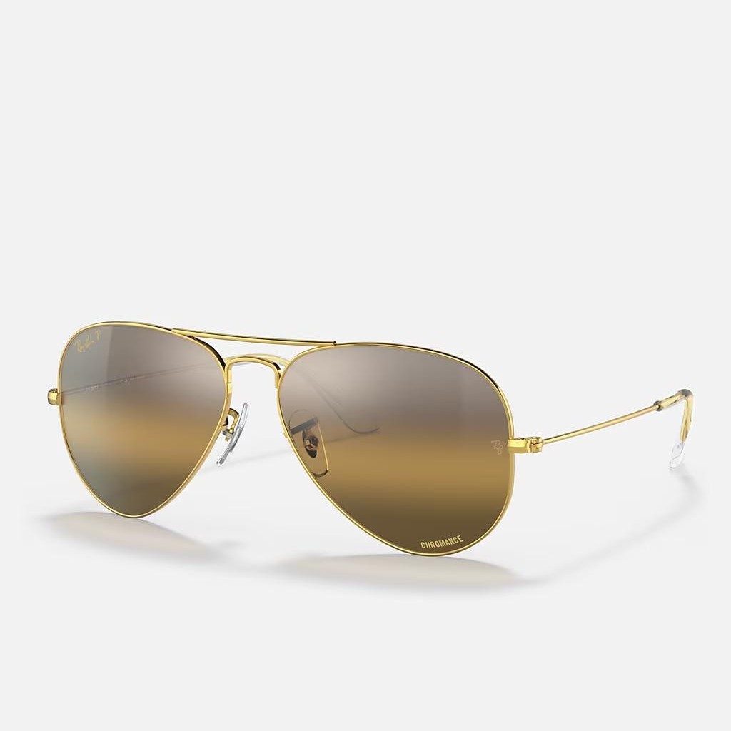 Kính Ray-Ban Aviator Chromance Vàng Bạc Nâu