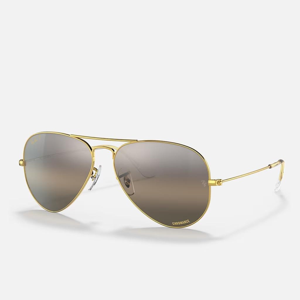 Kính Ray-Ban Aviator Chromance Vàng Bạc Xám