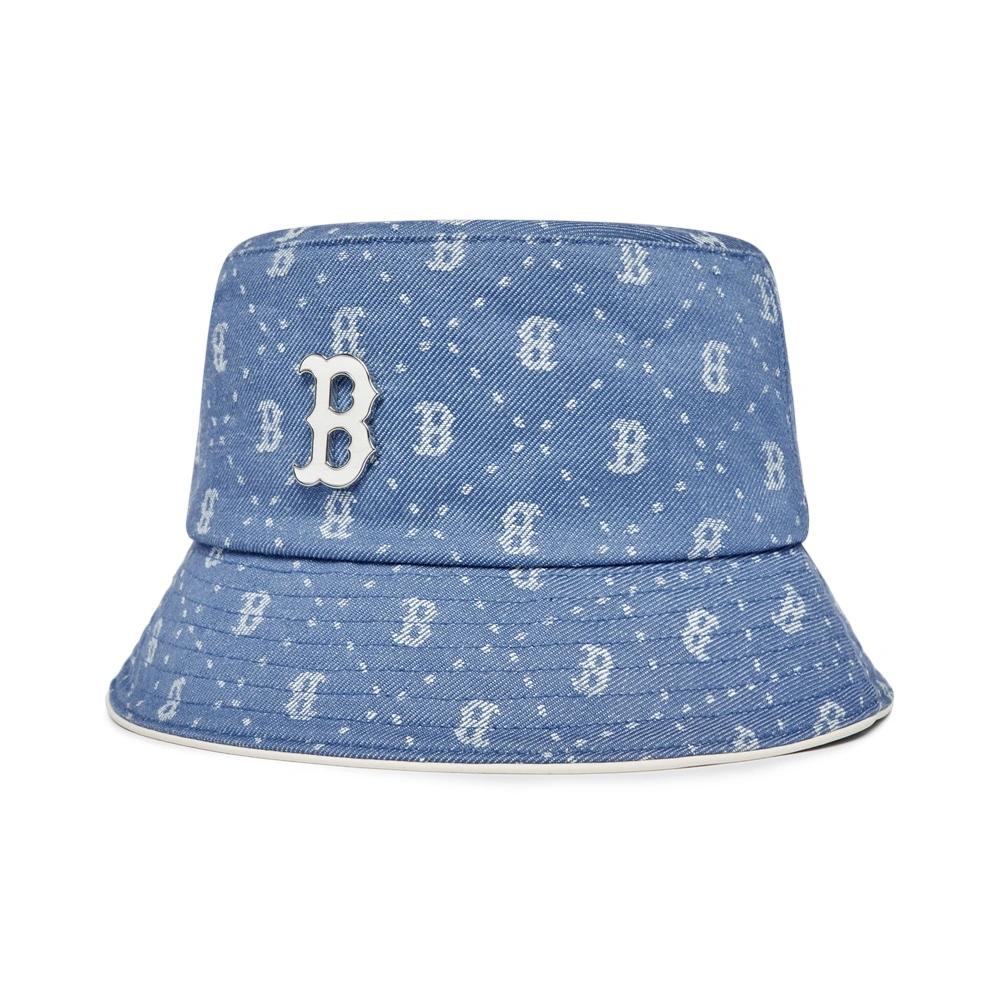 Nón MLB Denim Dia Monogram Bucket Hat Boston Red Sox L.Sky Blue Chữ