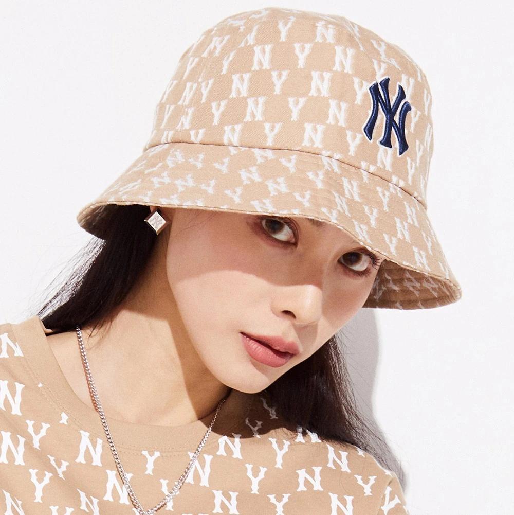 Nón MLB Monogram Classic Bucket Hat New York Yankees Be Nhạt