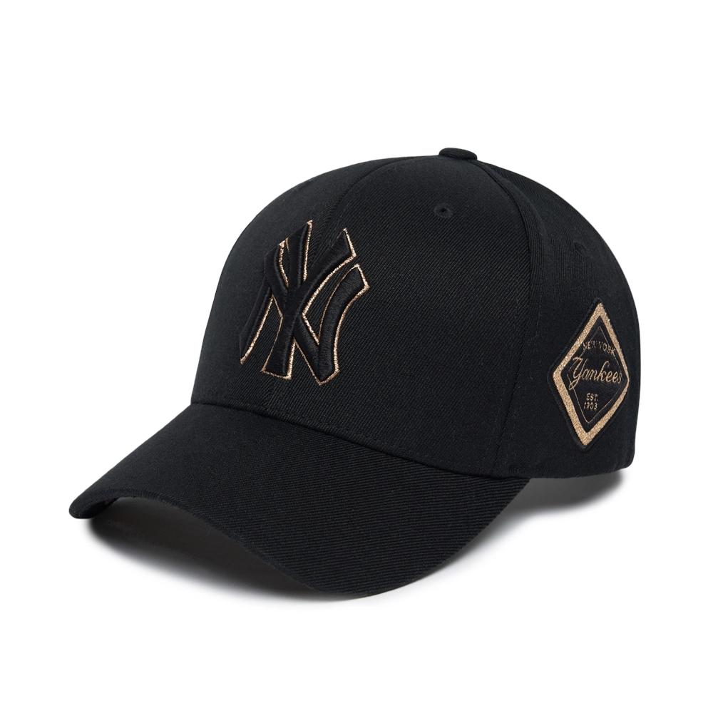 Nón MLB Diamond Stamp Ball Cap New York Yankees Đen Chữ Vàng