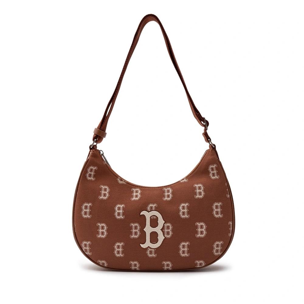 Túi MLB Korea Monogram Jacquard Hobo Bag Boston Đỏ Nâu