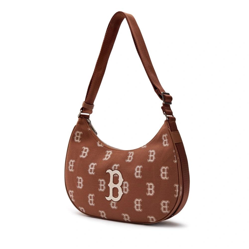 Túi MLB Korea Monogram Jacquard Hobo Bag Boston Đỏ Nâu