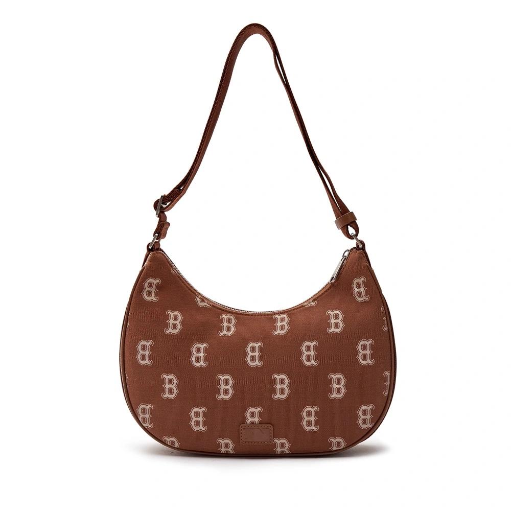 Túi MLB Korea Monogram Jacquard Hobo Bag Boston Đỏ Nâu