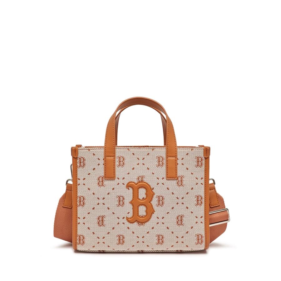 Túi MLB Big Diamond Monogram Jacquard Small Tote Bag Boston Red Sox Nâu