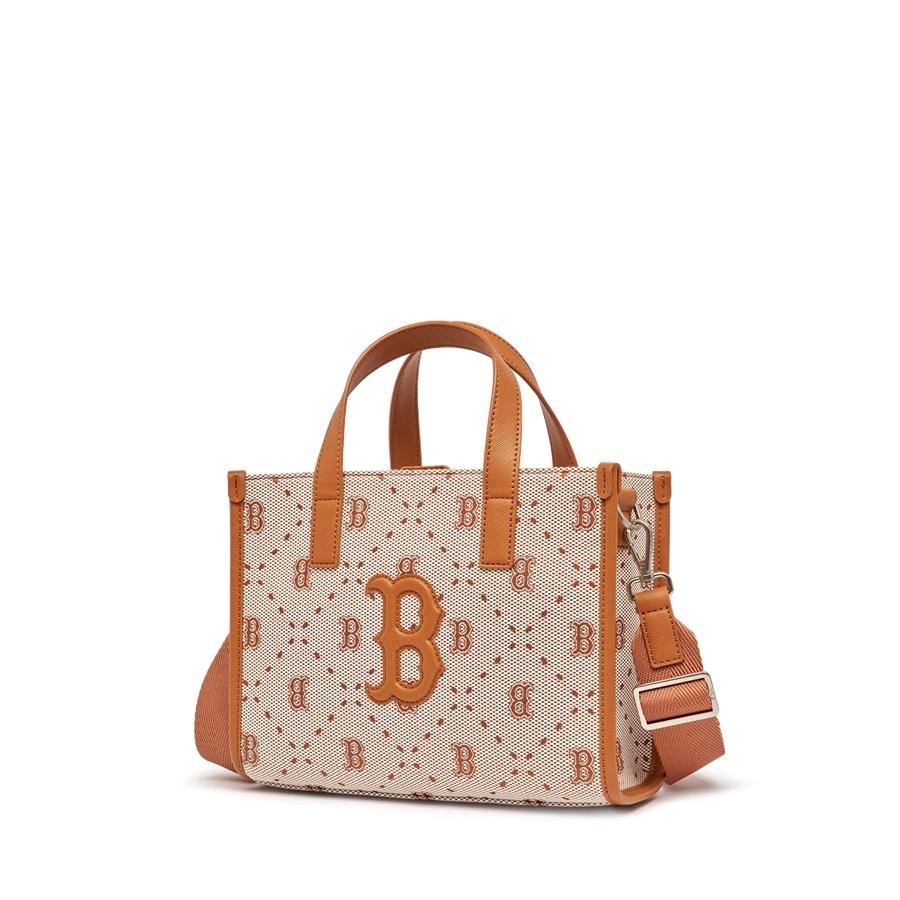 Túi MLB Big Diamond Monogram Jacquard Small Tote Bag Boston Red Sox Nâu