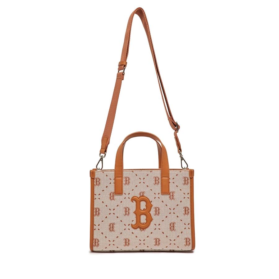 Túi MLB Big Diamond Monogram Jacquard Small Tote Bag Boston Red Sox Nâu