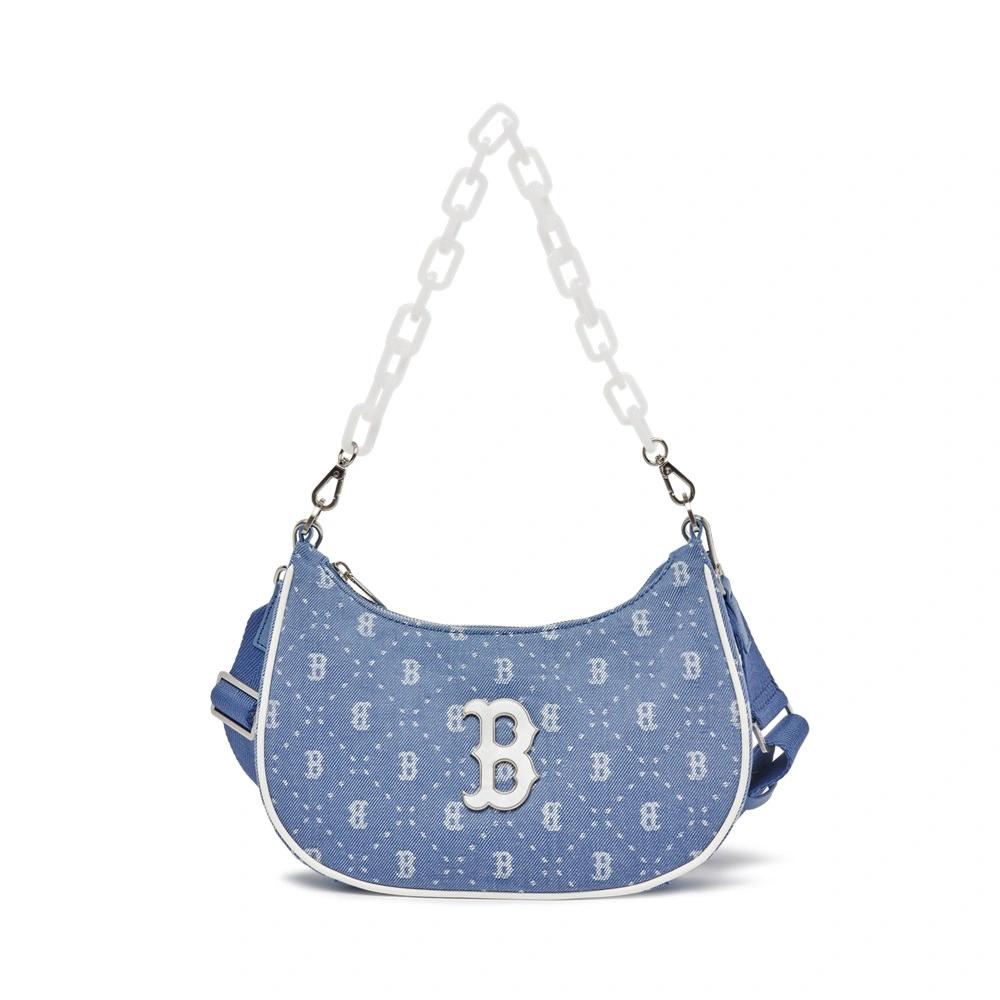 Túi MLB Diamond Monogram Denimlike Jacquard Strap Hobo Bag Boston Red Sox Xanh Trời