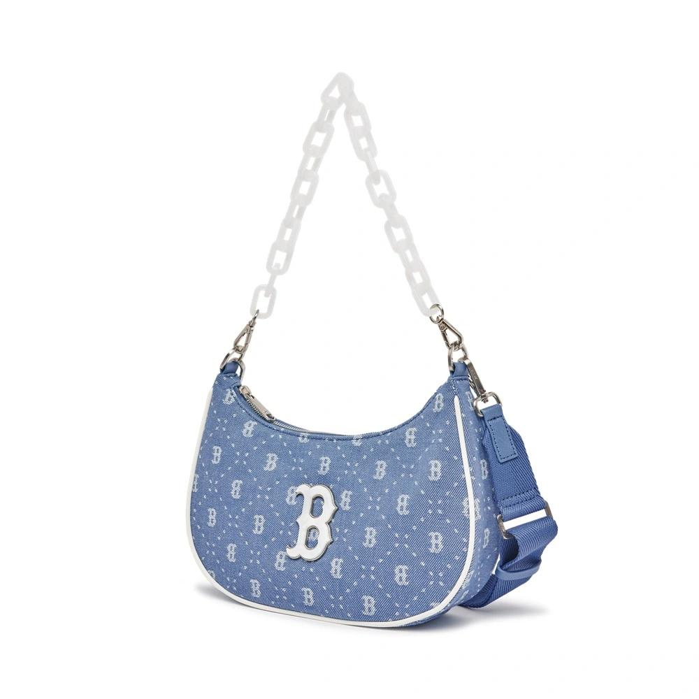 Túi MLB Diamond Monogram Denimlike Jacquard Strap Hobo Bag Boston Red Sox Xanh Trời