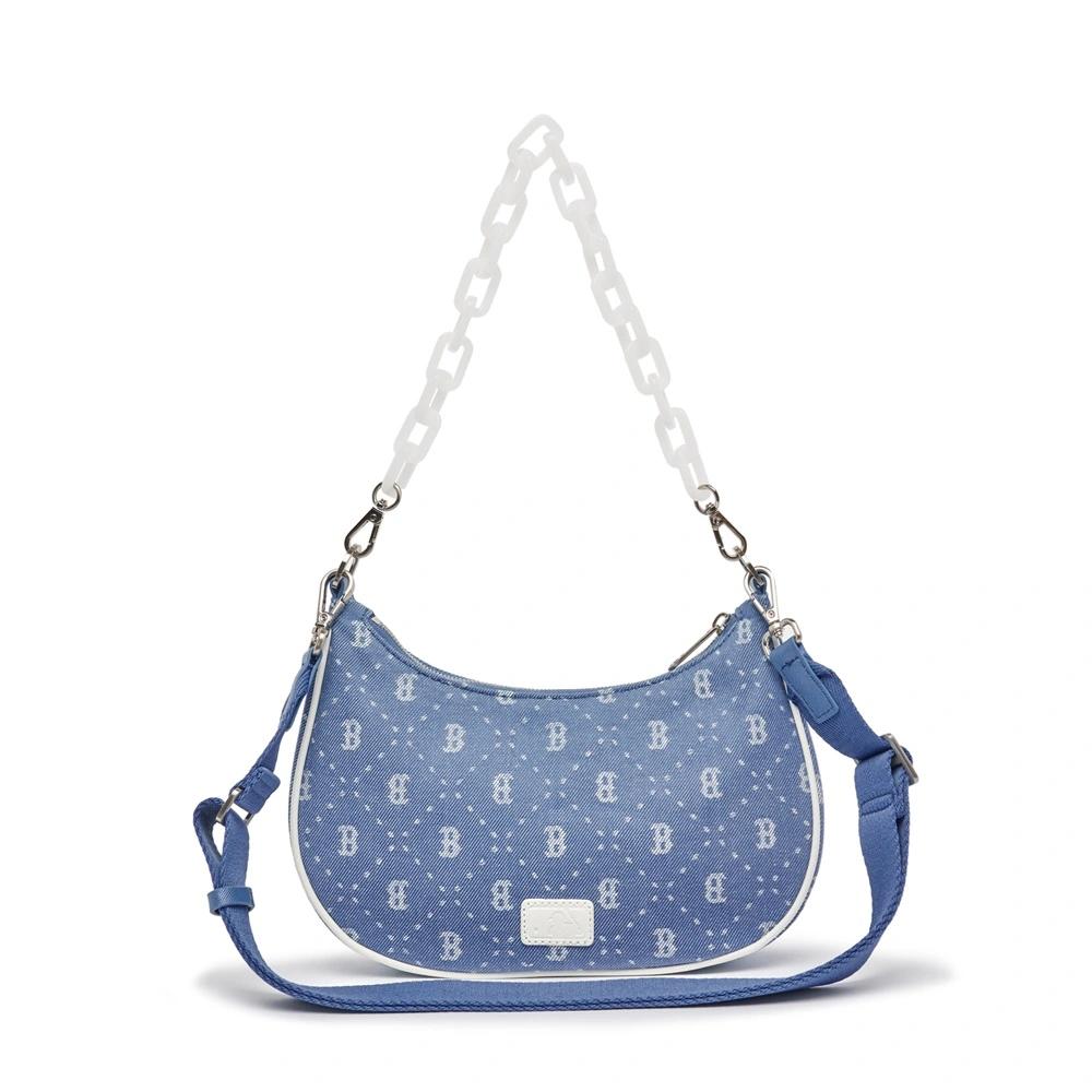 Túi MLB Diamond Monogram Denimlike Jacquard Strap Hobo Bag Boston Red Sox Xanh Trời