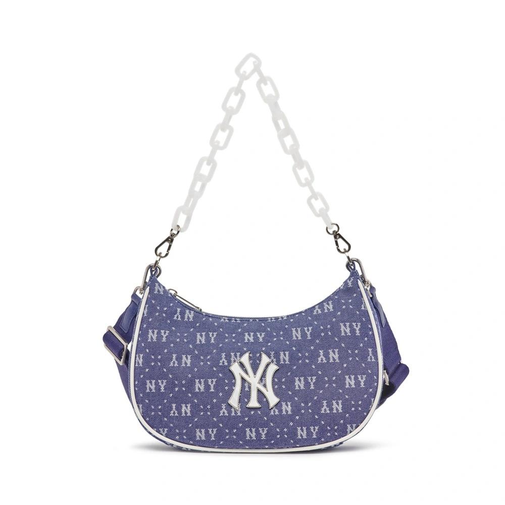 Túi MLB Diamond Monogram Denimlike Jacquard Strap Hobo Bag New York Yankees Xanh Đậm