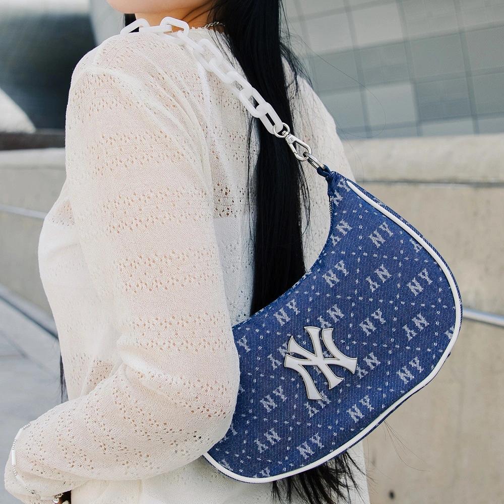 Túi MLB Diamond Monogram Denimlike Jacquard Strap Hobo Bag New York Yankees Xanh Đậm