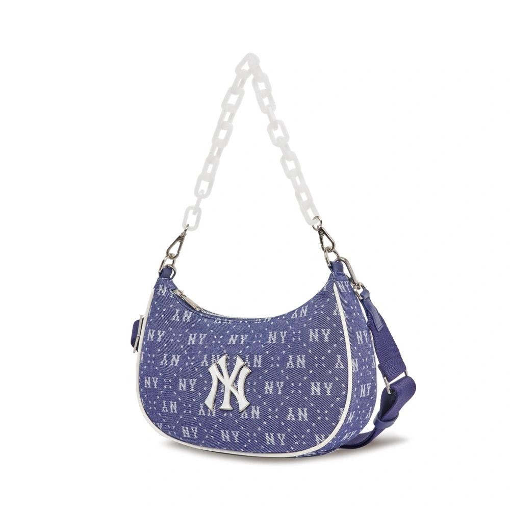 Túi MLB Diamond Monogram Denimlike Jacquard Strap Hobo Bag New York Yankees Xanh Đậm