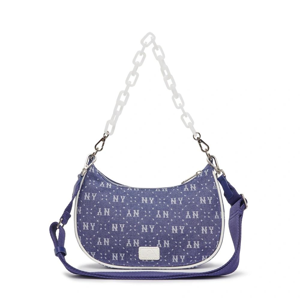 Túi MLB Diamond Monogram Denimlike Jacquard Strap Hobo Bag New York Yankees Xanh Đậm