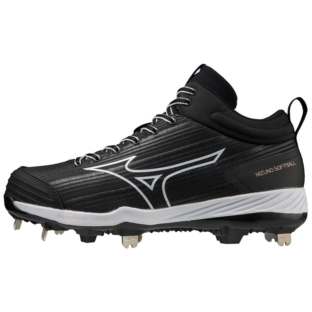 Giày Mizuno Sweep 6 Mid Metal Softball Cleat Nữ Đen Trắng 