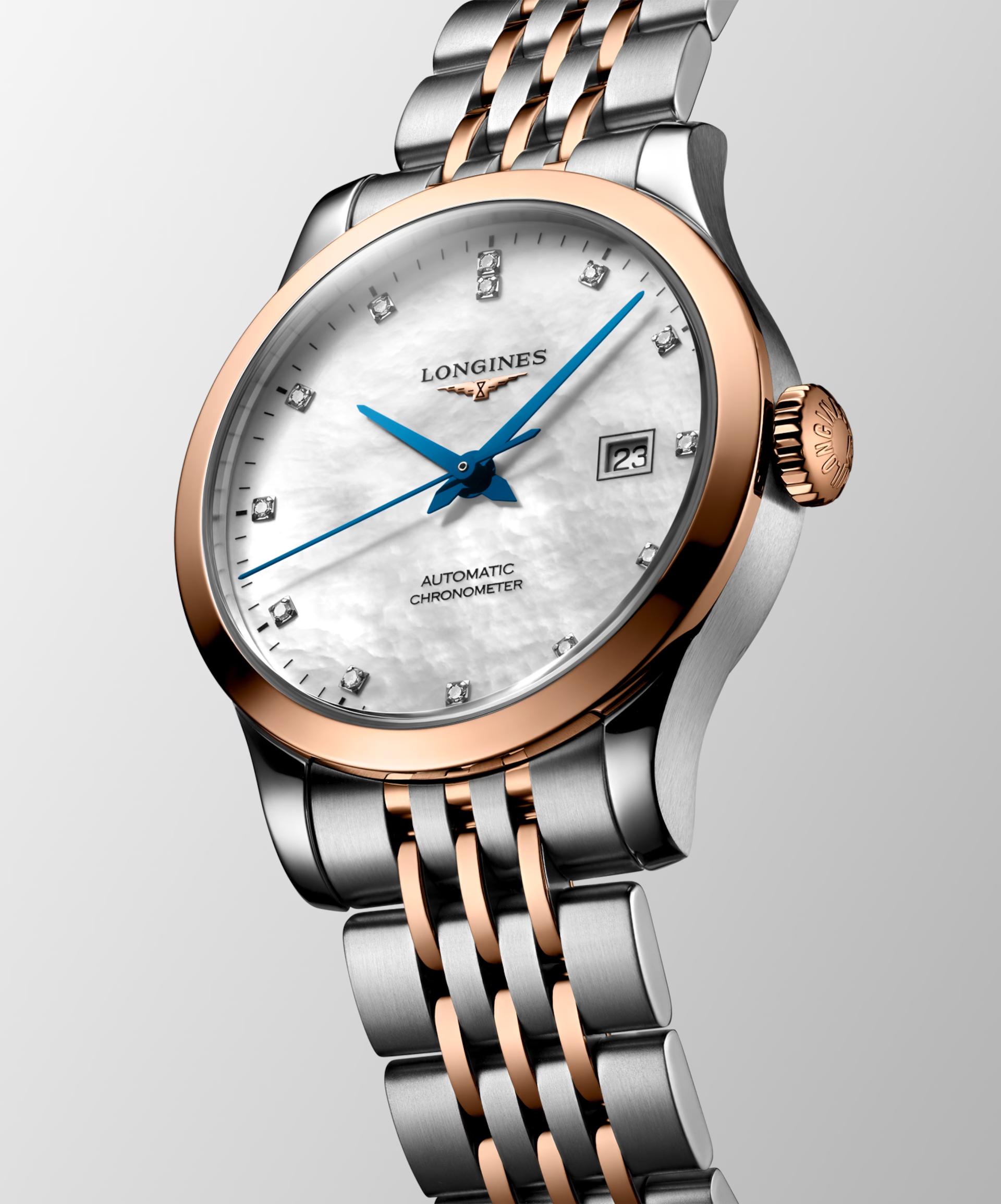 Đồng Hồ Longines Record Nữ 30mm Xám Hồng