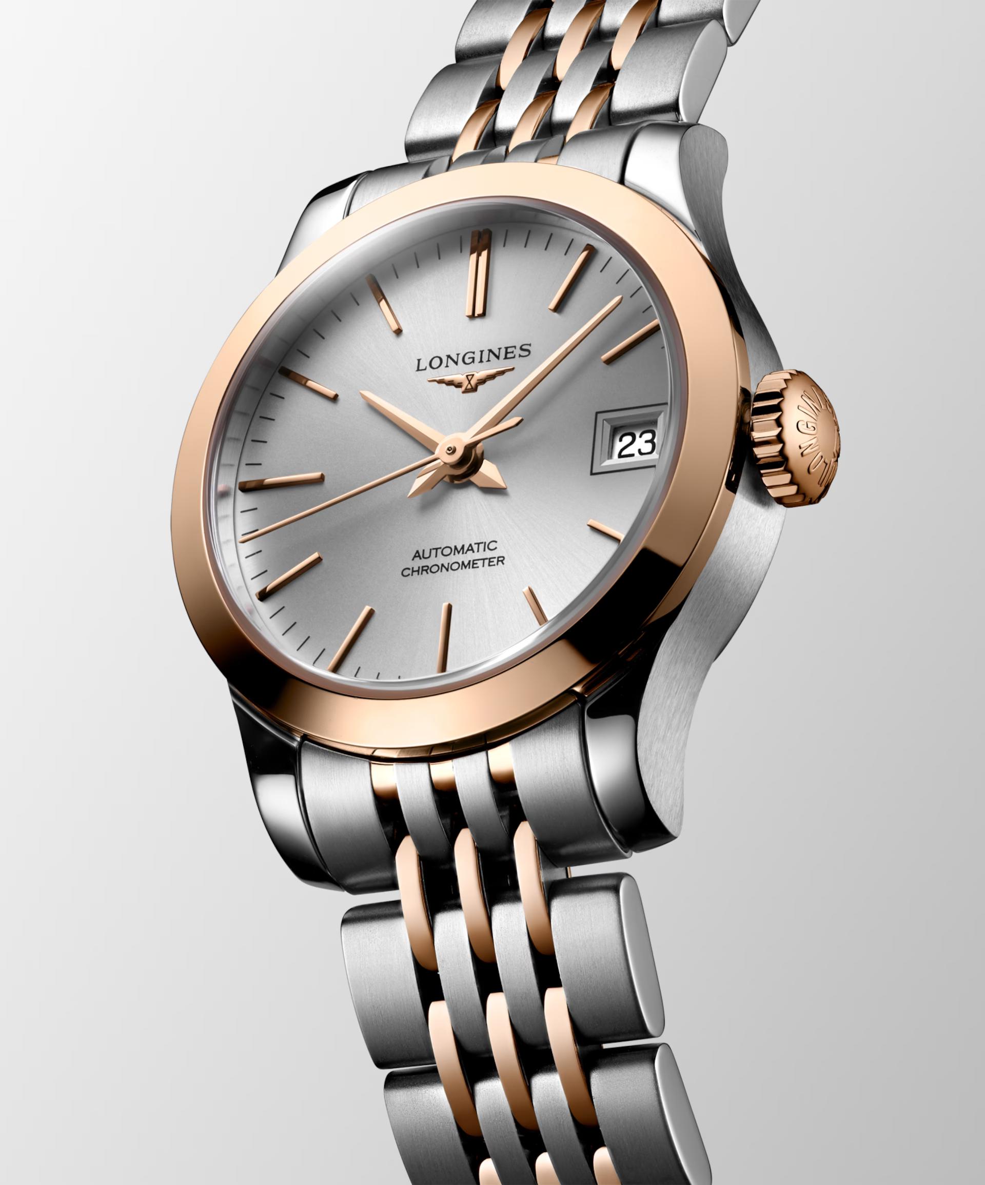 Đồng Hồ Longines Record Nữ 26mm Bạc Hồng