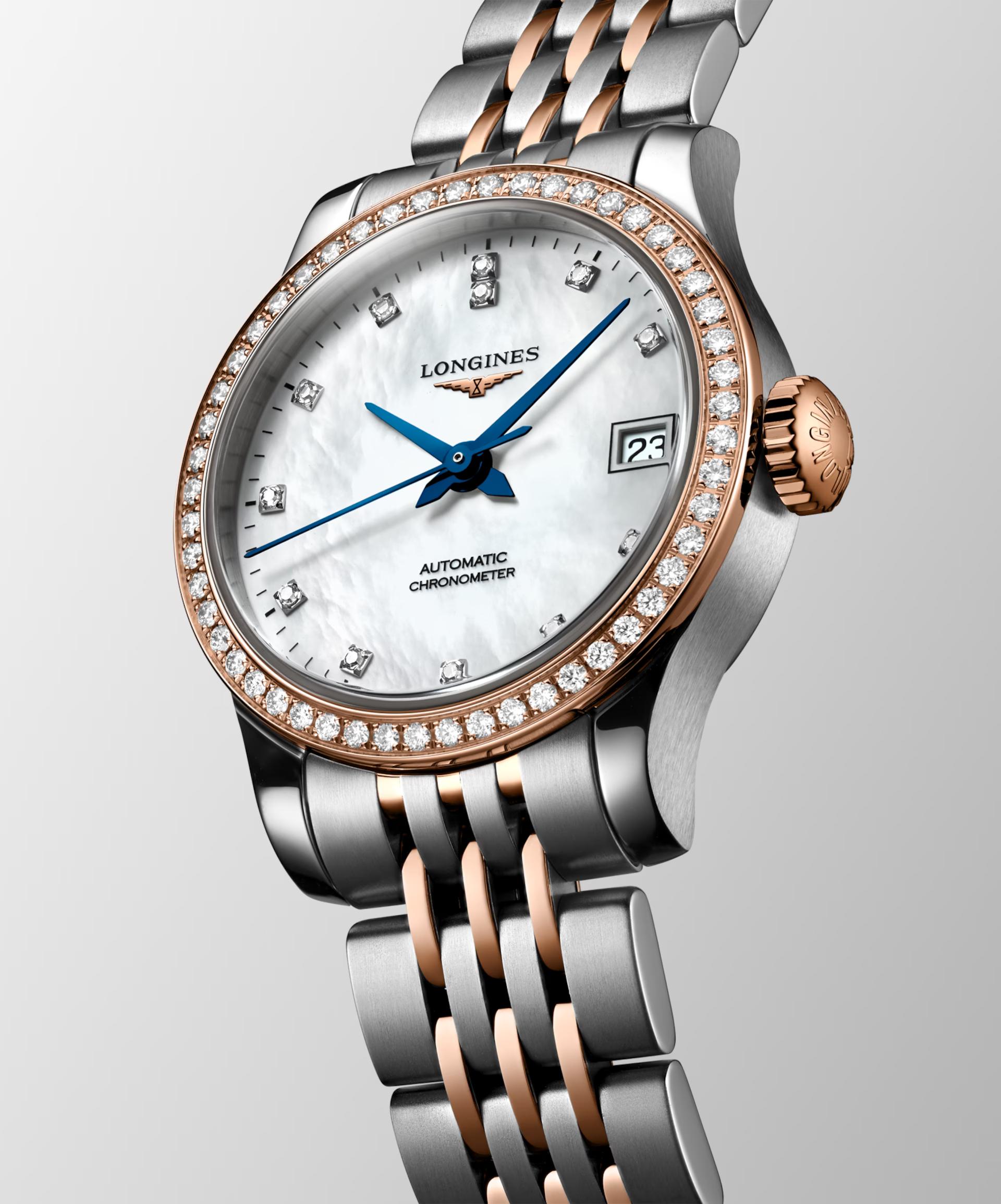 Đồng Hồ Longines Record 30mm Nữ Bạc Hồng