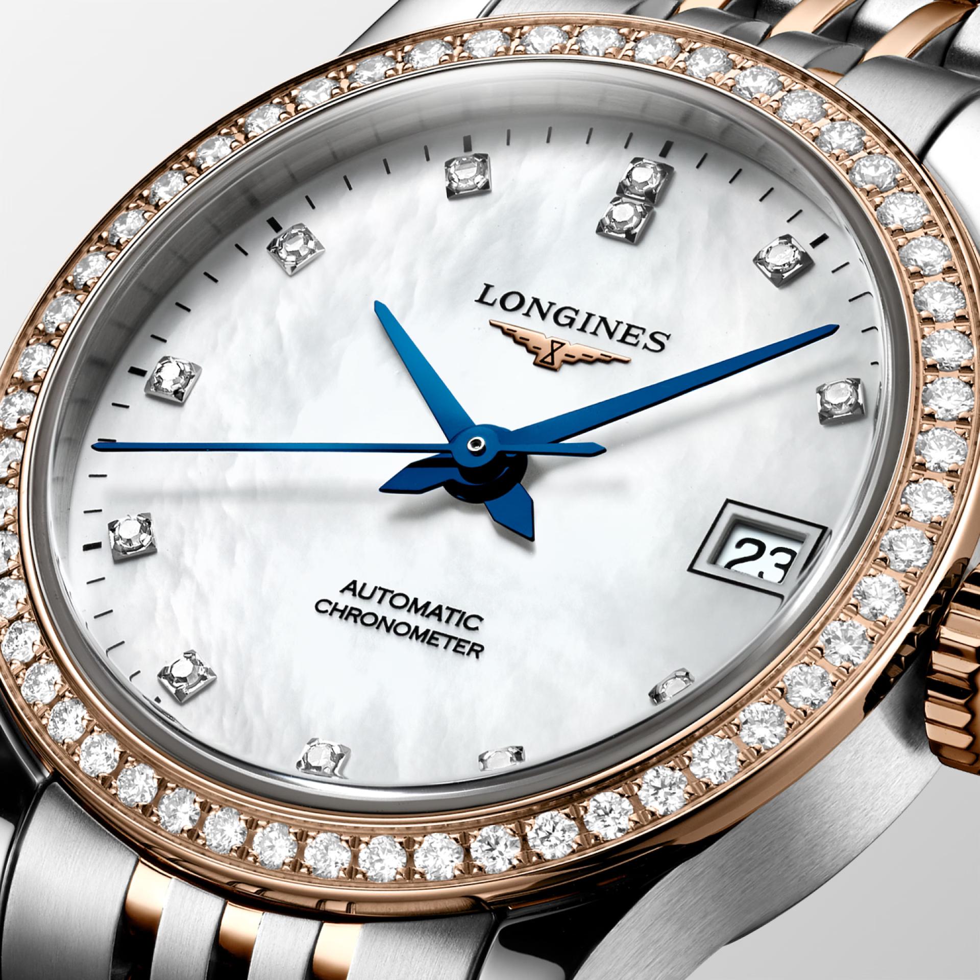 Đồng Hồ Longines Record 30mm Nữ Bạc Hồng