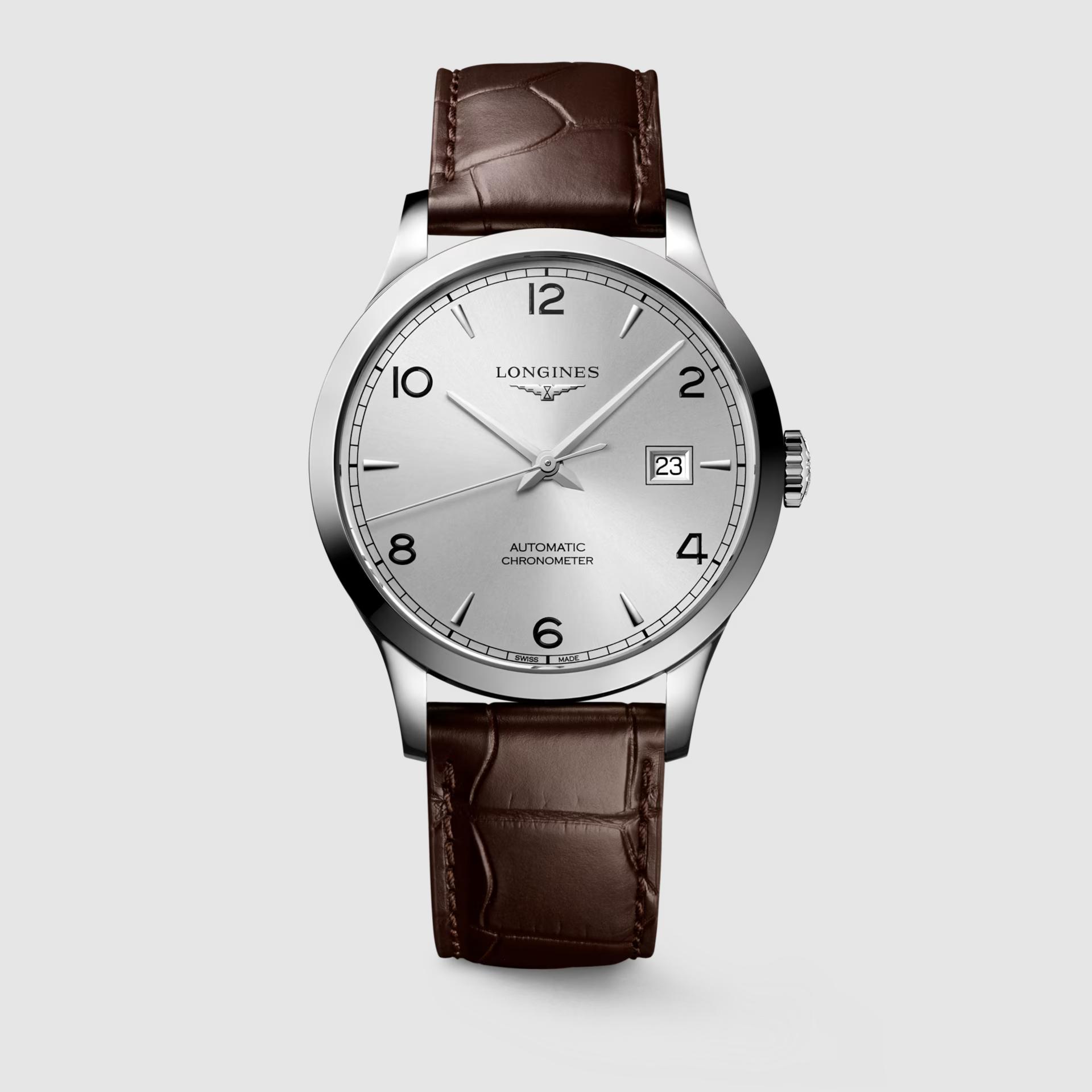 Đồng Hồ Longines Record Nam 40mm Nâu Xám