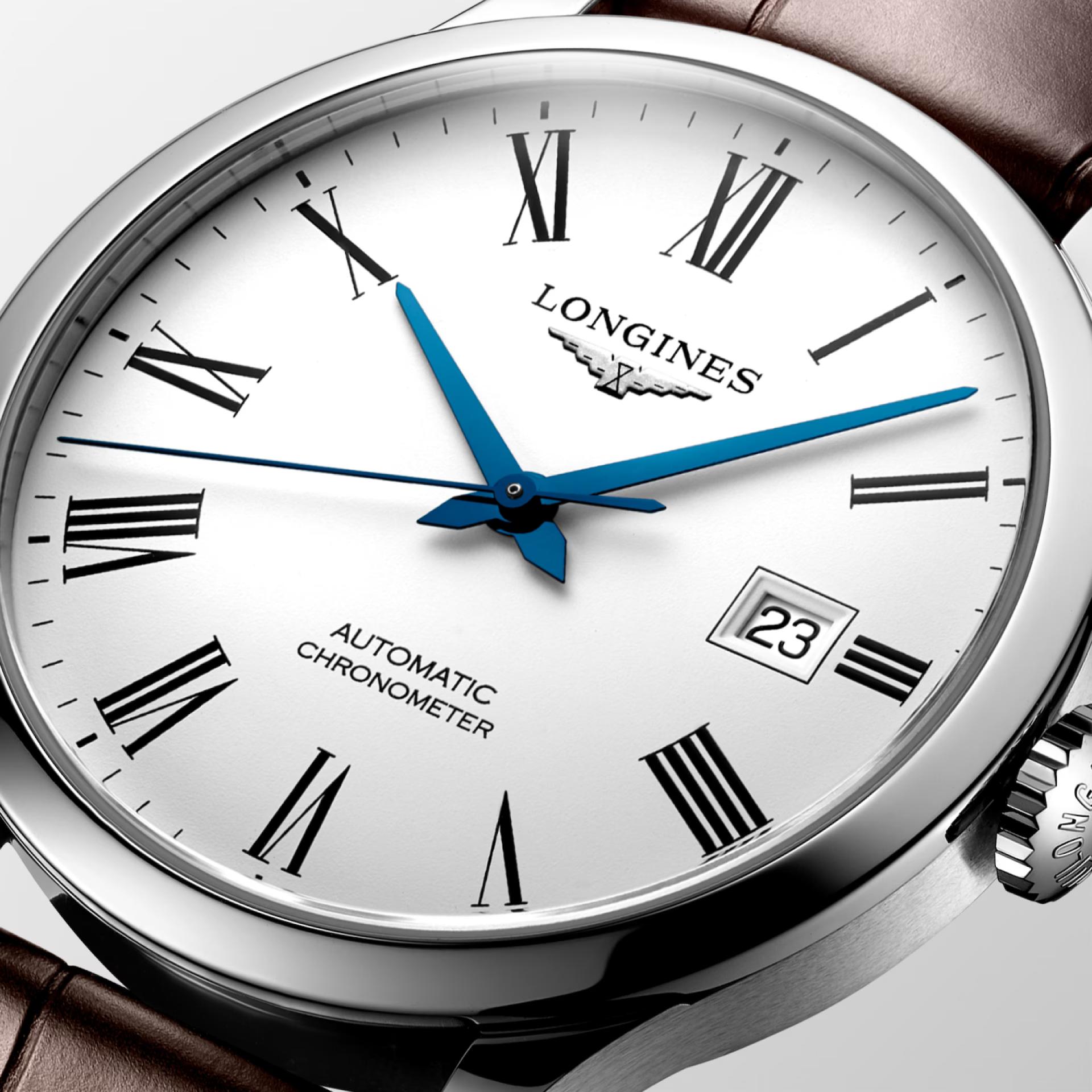 Đồng Hồ Longines Record Nam 40mm Trắng Nâu