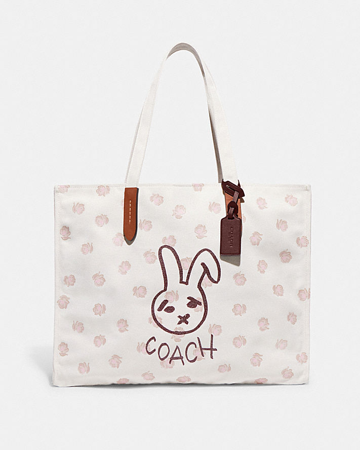 Túi Coach Lunar New Year Tote 42 With Rabbit In 100 Percent Recycled Canvas Nữ Trắng