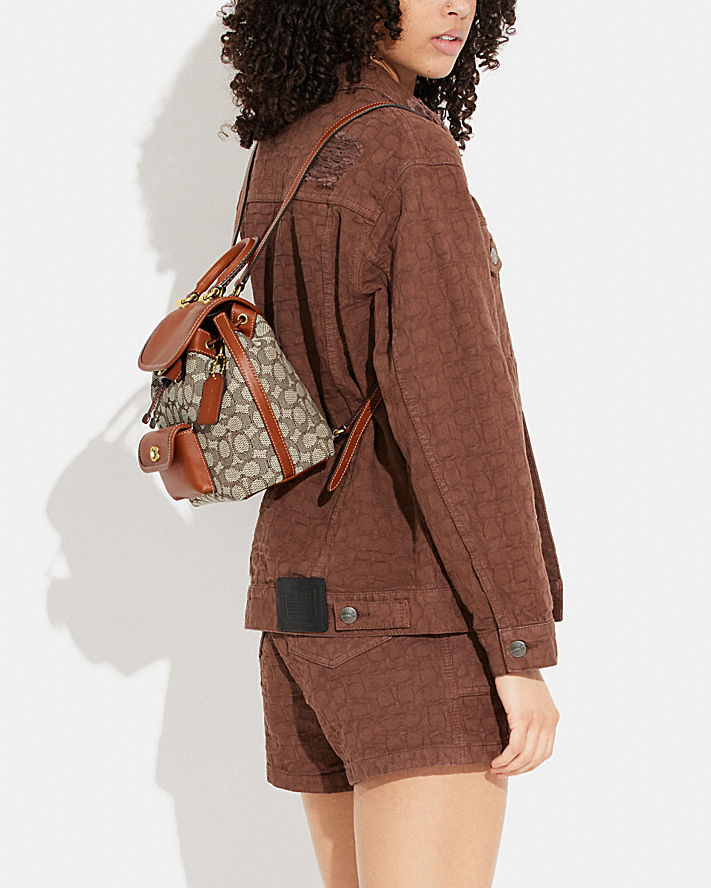 Túi Coach Riya Backpack 21 In Signature Textile Jacquard Nữ Nâu