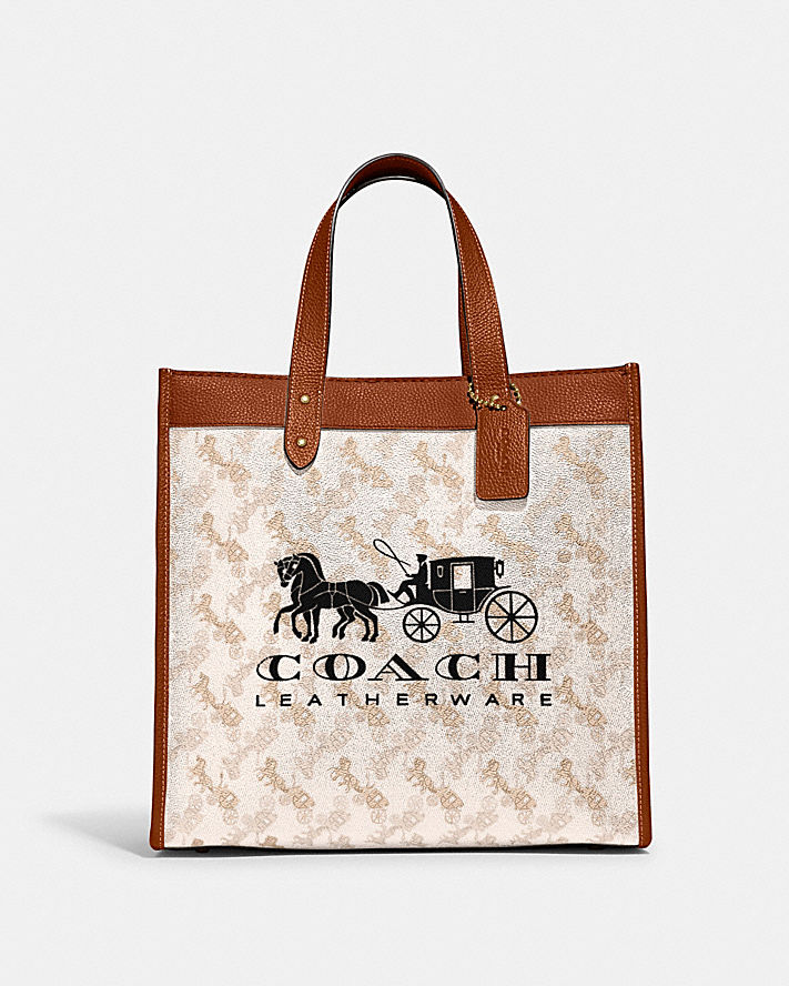 Túi Coach Field Tote With Horse And Carriage Print And Carriage Badge Nữ Trắng