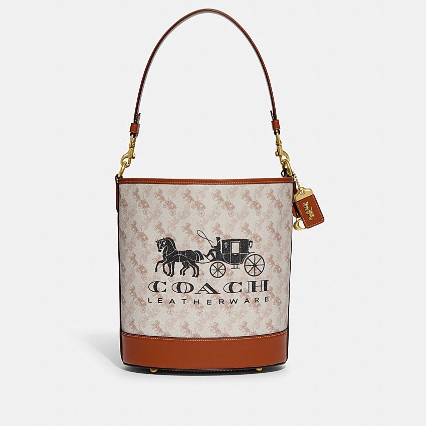 Túi Coach Dakota Bucket Bag With Horse And Carriage Print Nữ Trắng Nâu