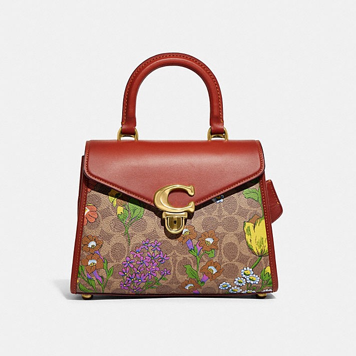 Túi Coach Sammy Top Handle In Signature Canvas With Floral Print Nữ Nâu