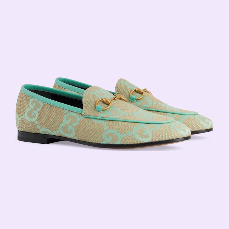 Giày Gucci Jordaan Jumbo Gg Loafer Nữ Be Xanh