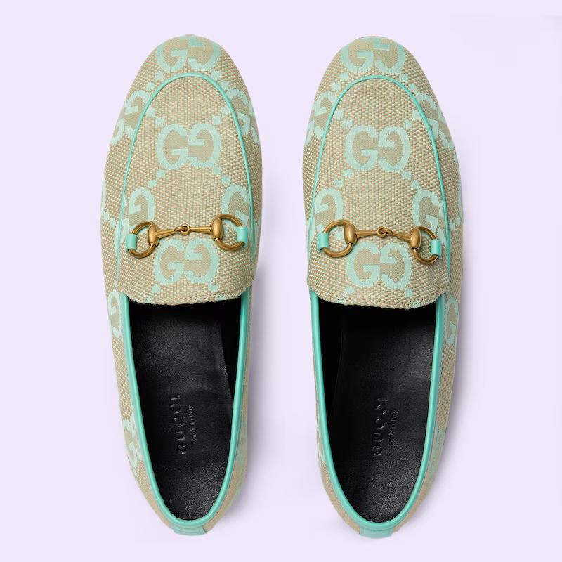 Giày Gucci Jordaan Jumbo Gg Loafer Nữ Be Xanh