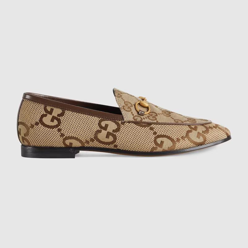 Giày Gucci Jordaan Jumbo Gg Loafer Nữ Be Nâu