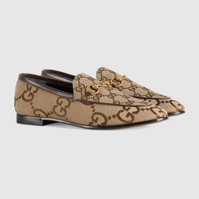 Giày Gucci Jordaan Jumbo Gg Loafer Nữ Be Nâu