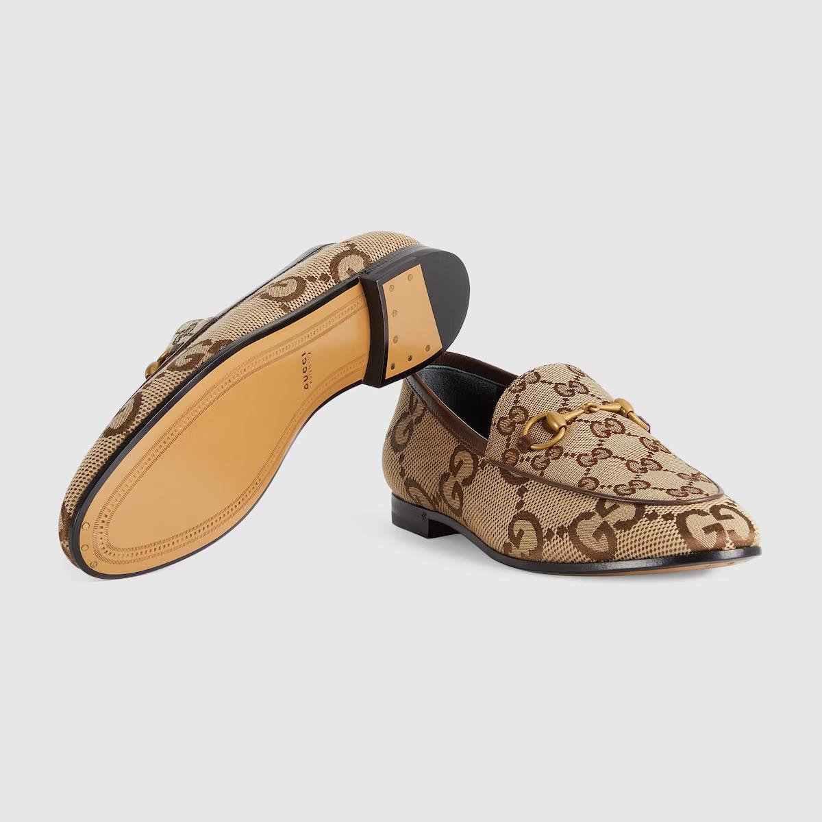 Giày Gucci Jordaan Jumbo Gg Loafer Nữ Be Nâu