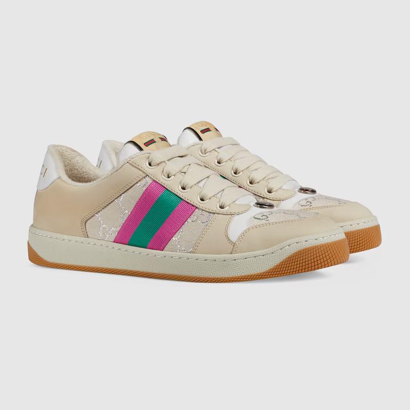 Giày Gucci Screener Sneaker Nữ Be Hồng Xanh