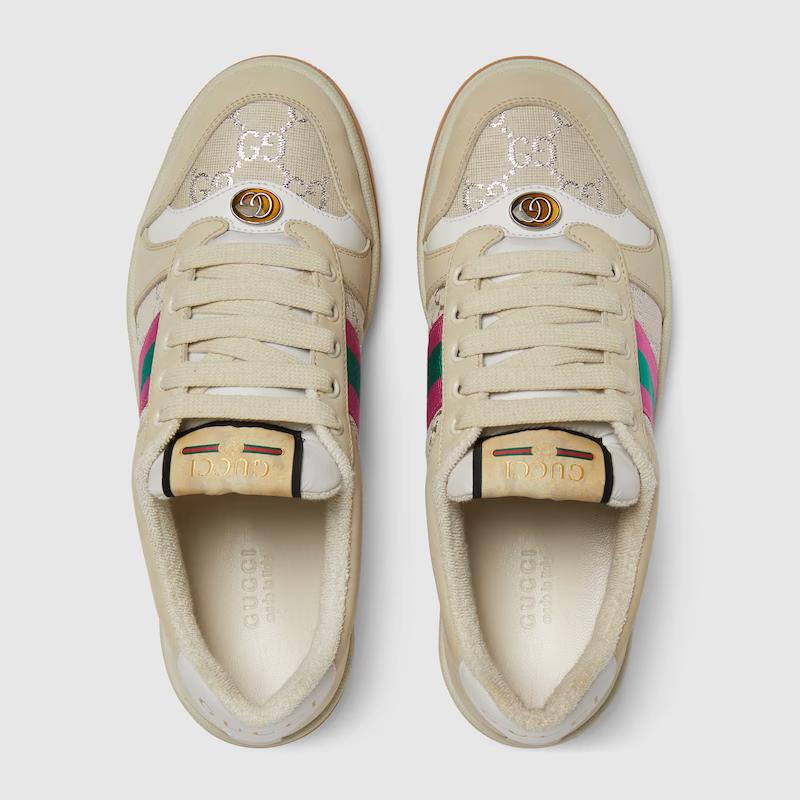 Giày Gucci Screener Sneaker Nữ Be Hồng Xanh