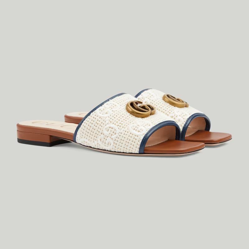 Giày Gucci Slide Sandal With Double G Nữ Be Xanh