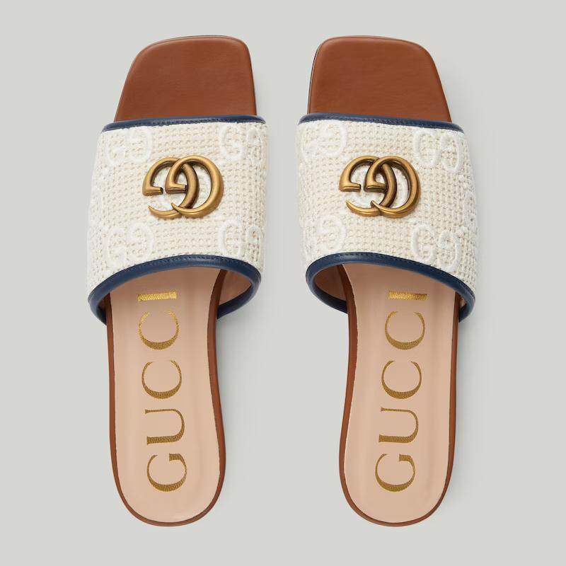 Giày Gucci Slide Sandal With Double G Nữ Be Xanh