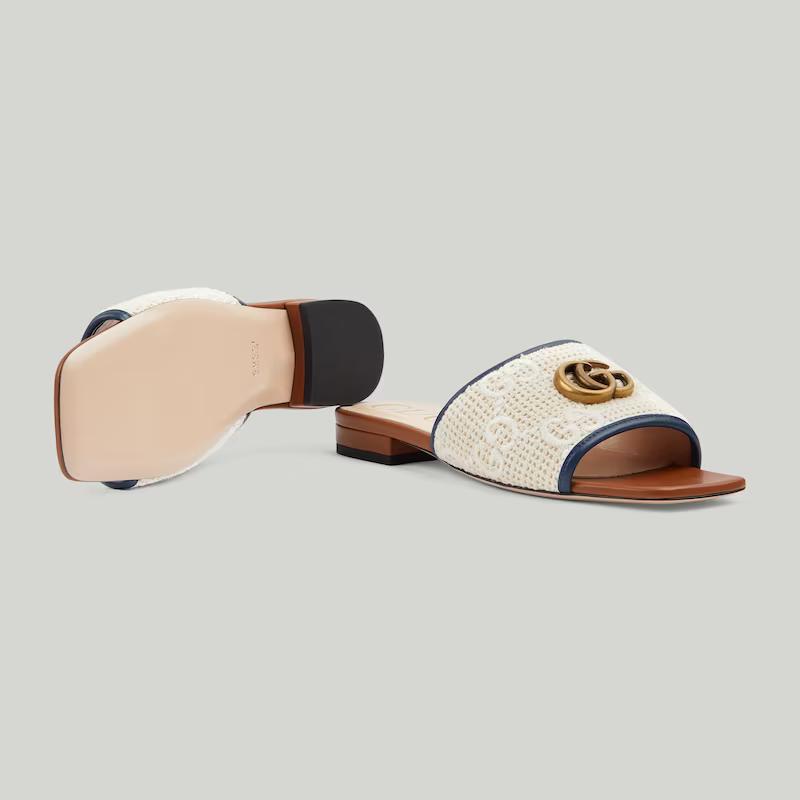 Giày Gucci Slide Sandal With Double G Nữ Be Xanh