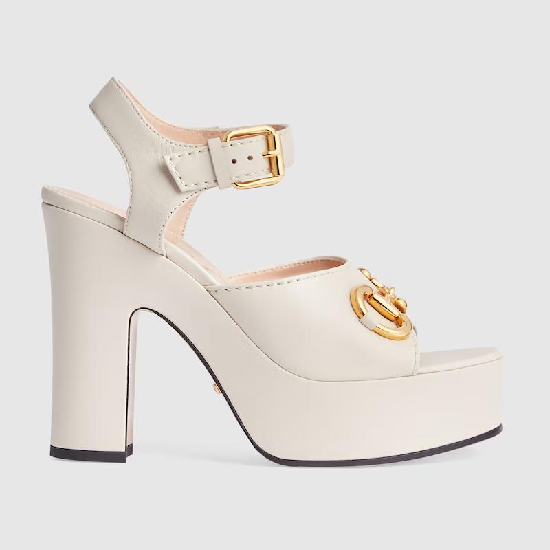 Giày Gucci Platform Sandal With Horsebit Nữ Trắng