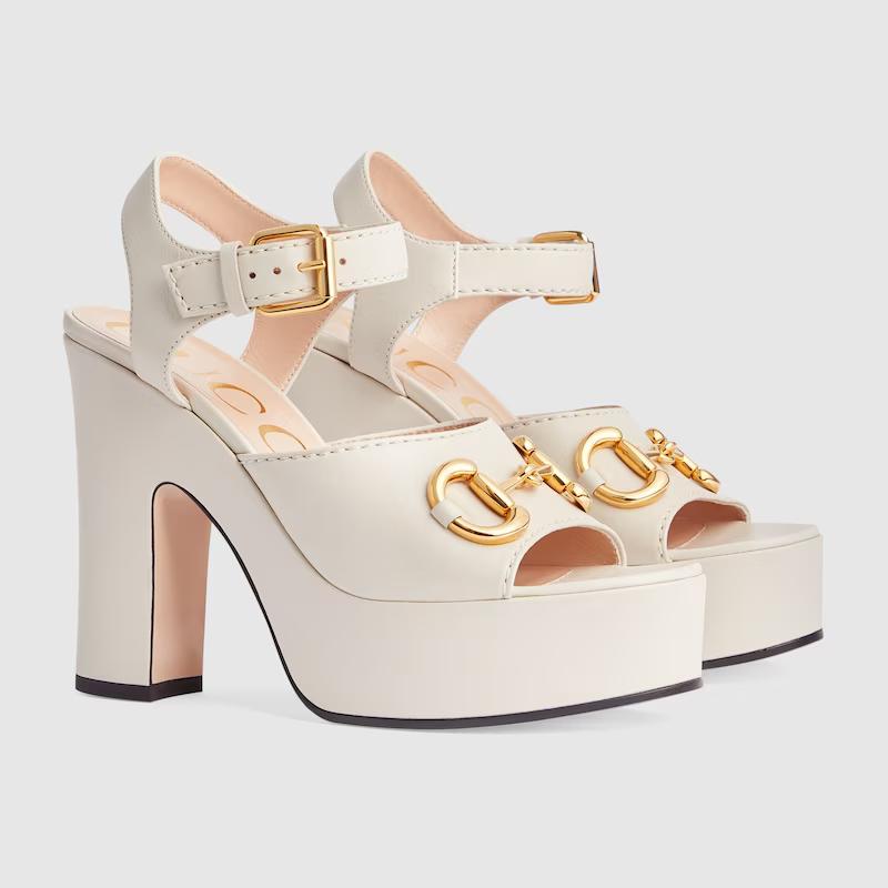 Giày Gucci Platform Sandal With Horsebit Nữ Trắng